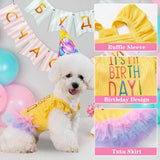 Yaopelky Dog Birthday Dress It's My Birthday Dog Dress Small Doggy Girl's Tutu Dresses Ruffle Sleeless Puppy Clothes Tulle Lace Skirt Pet Costume Cat Outfits (Yellow, S(6.5-12lb))
