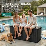 YITAHOME 134 Gallon Large Deck Box, Waterproof Resin Outdoor Storage Box with Lock, Doubles as 2-Person Bench Seating for Patio Furniture Cushions,Garden Tools & Pool Accessories, Black