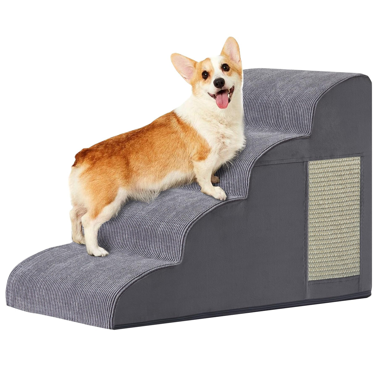 Dog Stairs for Small Dogs, 4-Step Dog Ramp for Bed 19.7" H, Dogs Steps for Bed, Couch, Pet Stairs with Non-Slip Bottom Design, Cat Scratching, High Density Foam Portable Pet Steps, Indoor, Grey