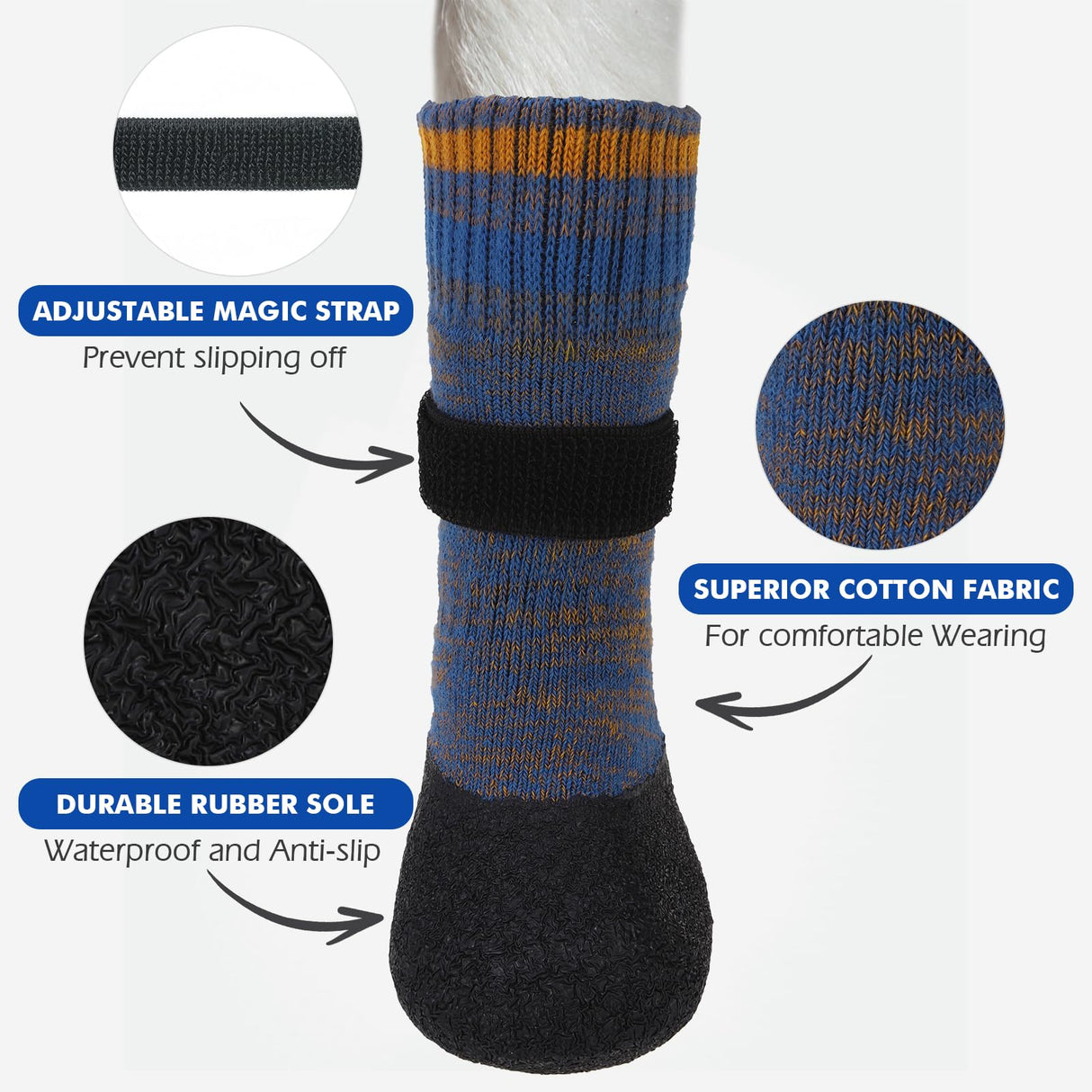 Mihachi Anti Slip Dog Socks, Dog Boots for Hardwood Floors Prevent Licking, Traction Control Waterproof Rubber Sole Paw Protectors for Small Medium Large Dogs, Blue Medium