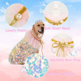 FLAdorepet Dog Princess Dress Costume with Rhinestones Crown,Pet Cat Cape Cloak Birthday Party Wedding Dress Up Outfits,Rainbow Mermaid Halloween Costume Clothes for Small Medium Large Dogs, Large