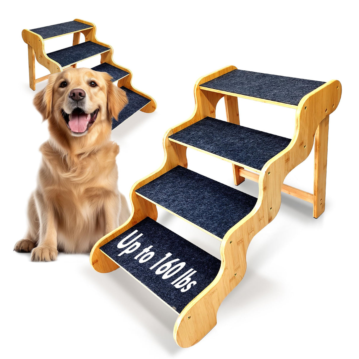 Dog Steps for Bed,Dog Stairs for Large & Oldder Dogs,Bamboo Pet Stairs for High Beds Cars Couch,Stable & Sturdy Can Supports Pet Up to 160 Lbs,4-Steps 20" High