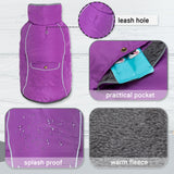 MOTZABO Dog Winter Coat - Warm Dog Clothes for Rain Snow Wind Cold Weather - Reflective Purple Adjustable Windproof Pet Vest Jacket with Leash Hole for Small Medium Large Dogs Indoor Outdoor