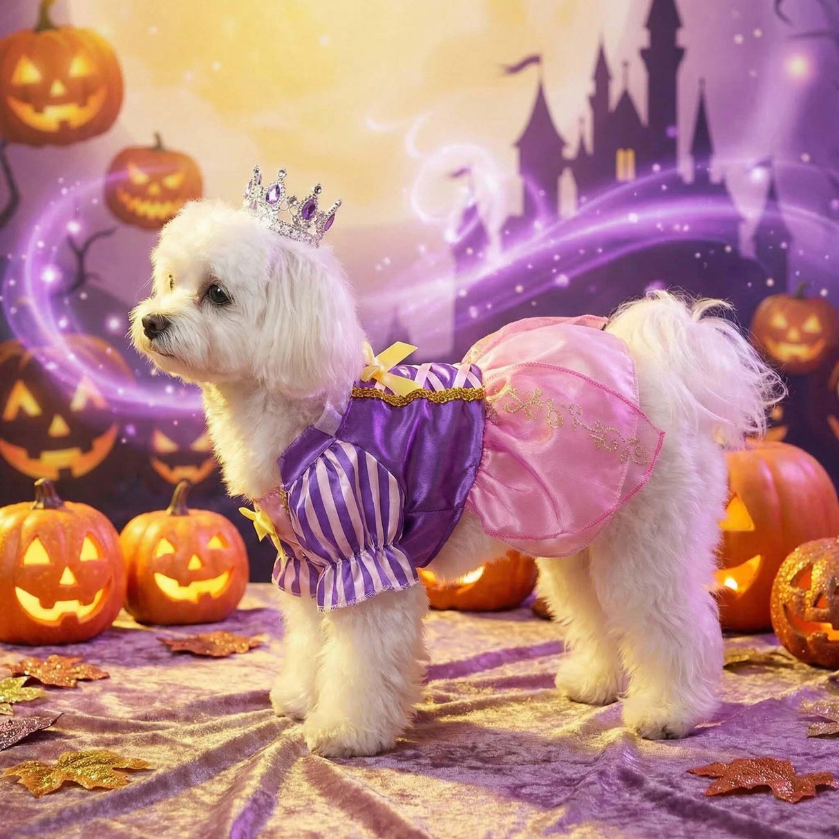 Littledropet Dog Princess Dress with Crystal Crown,Pet Halloween Christmas Birthday Wedding Dress Princess Costume Cosplay Party Outfits for Small Medium Dogs Girls (Purple, XXL)
