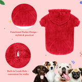 Dog Sweaters,Dog Hoodie,Warm Fuzzy Fleece Sweatshirt with Hood & Pocket,Leash Hole,Cozy Cold Weather Pet Clothes Sweater for Small,Medium,and Large Dogs(Red,M)