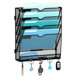 JMHUD 5 Tier Wall File Organizer - Hanging File Organizer with 5 Hooks, Mail Holder Wall Mounted for Papers, Folders, Magazines, Bills, Office&School Organization, Black