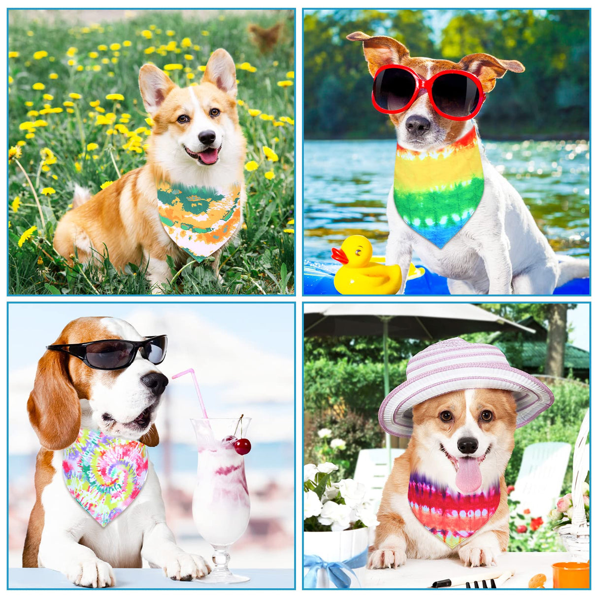 Silkfly 50 Pcs Summer Tie Dye Dog Bandanas Bulk Pet Scarf Grooming Salon Triangle Washable Dog Bib Kerchief for Large Pet Birthday Party(Large)