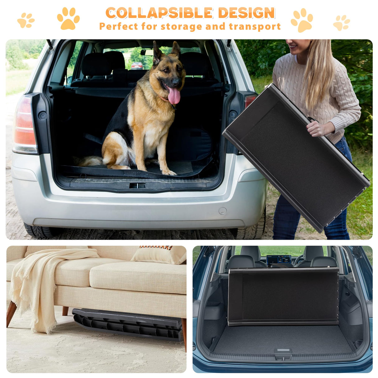 COZIWOW Folding Dog Ramps, 62”L Portable Pet Ramp for Large Dogs SUV,Cars,Lightweight Cat Ramp Non-Skid Surface Steps for High Bed,Stairs,Couch-Easy Storage(Black, 62" L)
