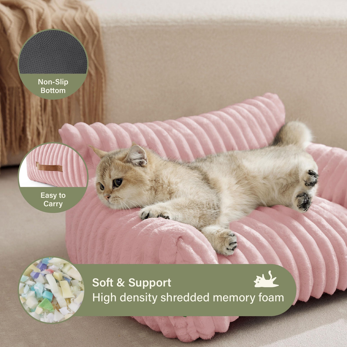 FWERDG Cute Couch Bed for Pets, Supportive Cat Sofa for Indoor Cats, Medium Dog Sofa Bed for Medium Dogs, Pink, 30 inches