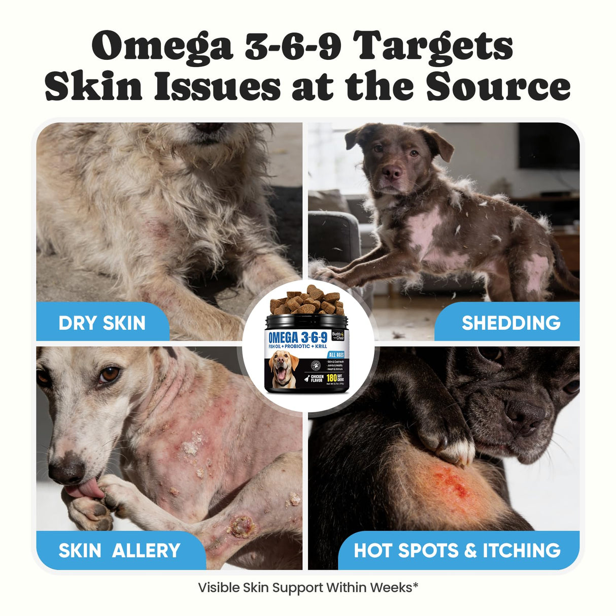 Omega 3 for Dogs – Salmon Oil for Dogs Skin & Coat Health, Fish Oil Supplement for Dog Shedding, Itch & Hot Spot Relief, Allergy Chews with EPA & DHA Fatty Acids for Skin & Joint Support - 180 Ct