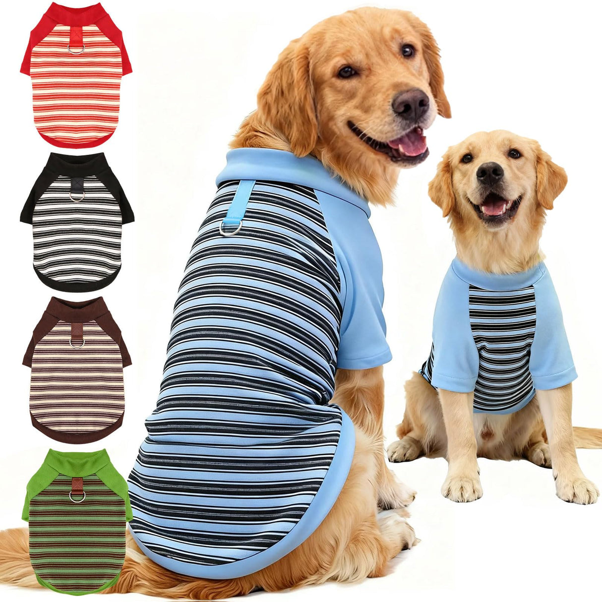 Fleece Dog T-Shirt with Leash Ring Lightweight Stretchy Dogs Clothes Striped Short Sleeves Pet Sweatshirt Soft Dog Shirts for Large Dogs Border Collie,Golden Retriever,Doberman（Blue,6X-Large）