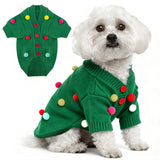 Dog Christmas Sweater Green Christmas Light Cardigans Dog Outfit Soft Warm Knitted Pet Clothes Cold Weather Puppy Clothes for Small Medium Large Dogs Cats