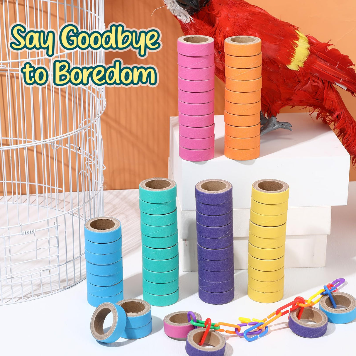 Skyygemm 60 Pcs Fatty Bagels Bird Toys Bulk for Parrots Durable Cardboard Chewing Shredding Foraging Foot for Medium & Large Parrot Mini Macaws African Greys Cockatoos Eclectus Senegal