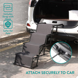 Navaris Dog Car Ramp - Folding Dogs 4 Step Ramp - Give Your Dog a Boost with Steps for Car - Stairs Come with Carry Bag