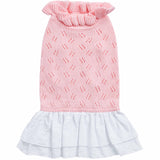 Blueberry Pet My Cutie Princess Ruffle Collar Dog Sweater Dress with Guipure Lace, Pink, Back Length 16", Fall Winter Clothes for Girl Dogs