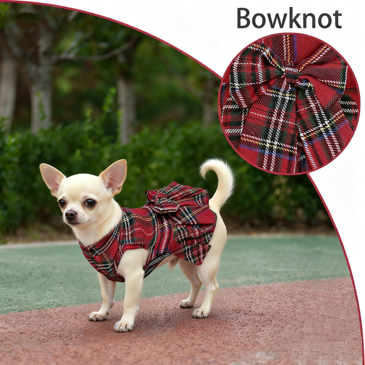 Classic Plaid Dog Dress with Bow Tie for Small Dogs and Cats, Cute Female Pet Dress Clothes for Girls Outfits (Red&Green, Medium)