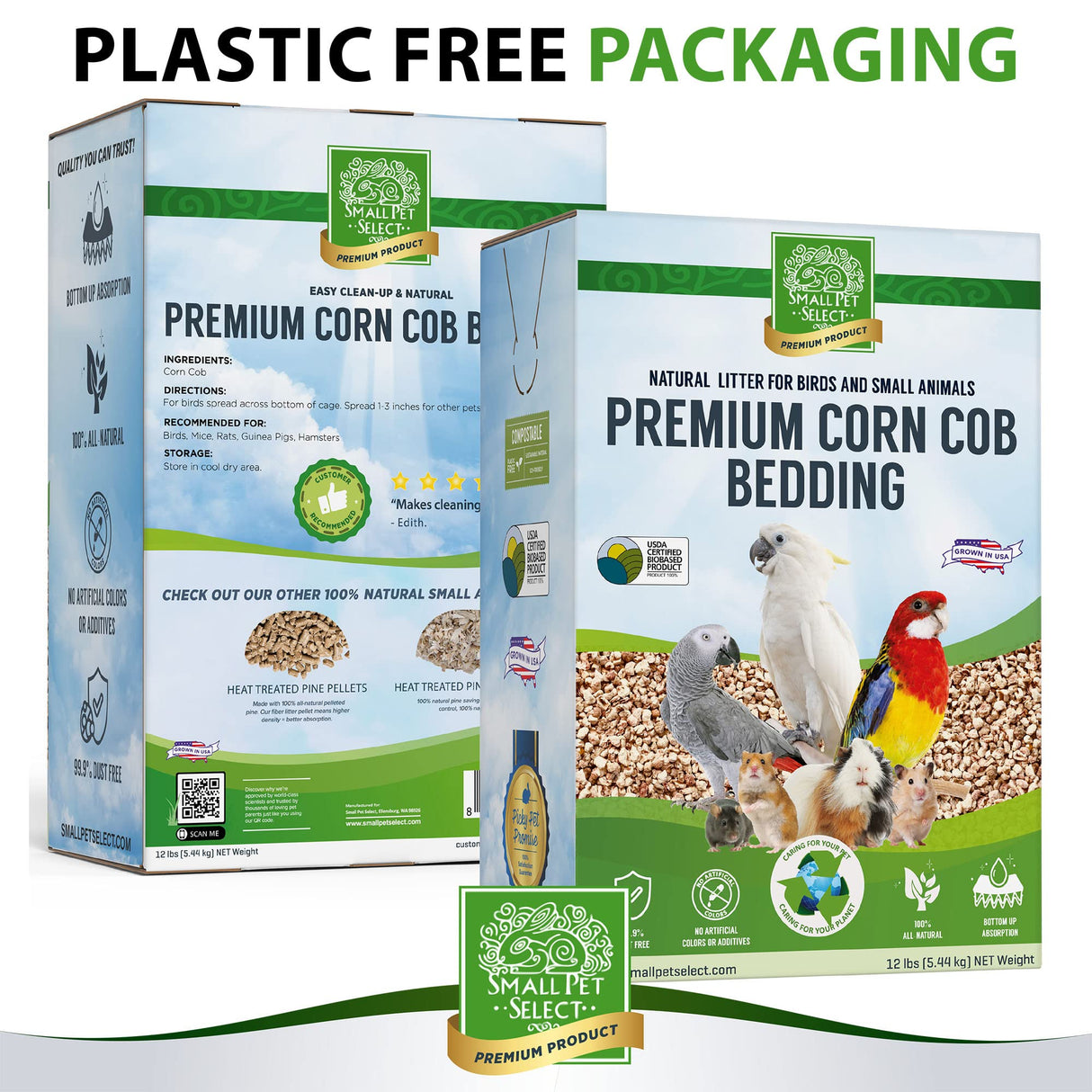 100% Natural Corn Cob Bedding for Pets - Small Pet Select Small Animal & Bird Cage Litter Safe for Hamsters, Guinea Pigs & More -12lb