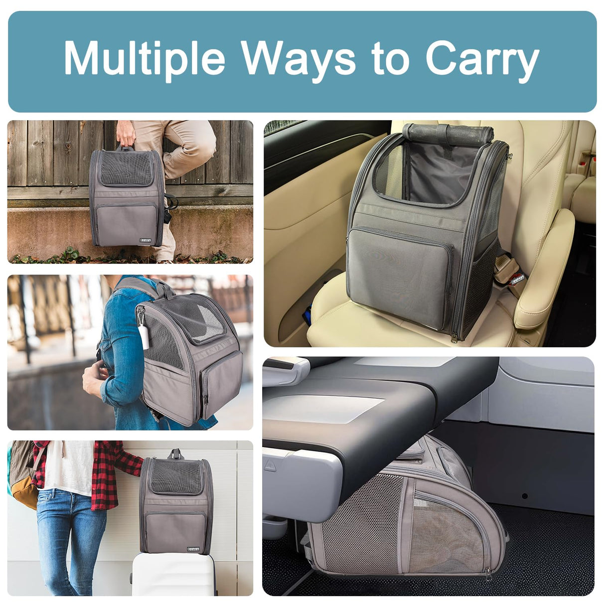 Jespet Pet Backpack Carrier for Small Dog, Puppy, Soft Carrier Backpack Ideal for Traveling, Hiking, Walking and Outdoor Activities with Family (4-Grey)