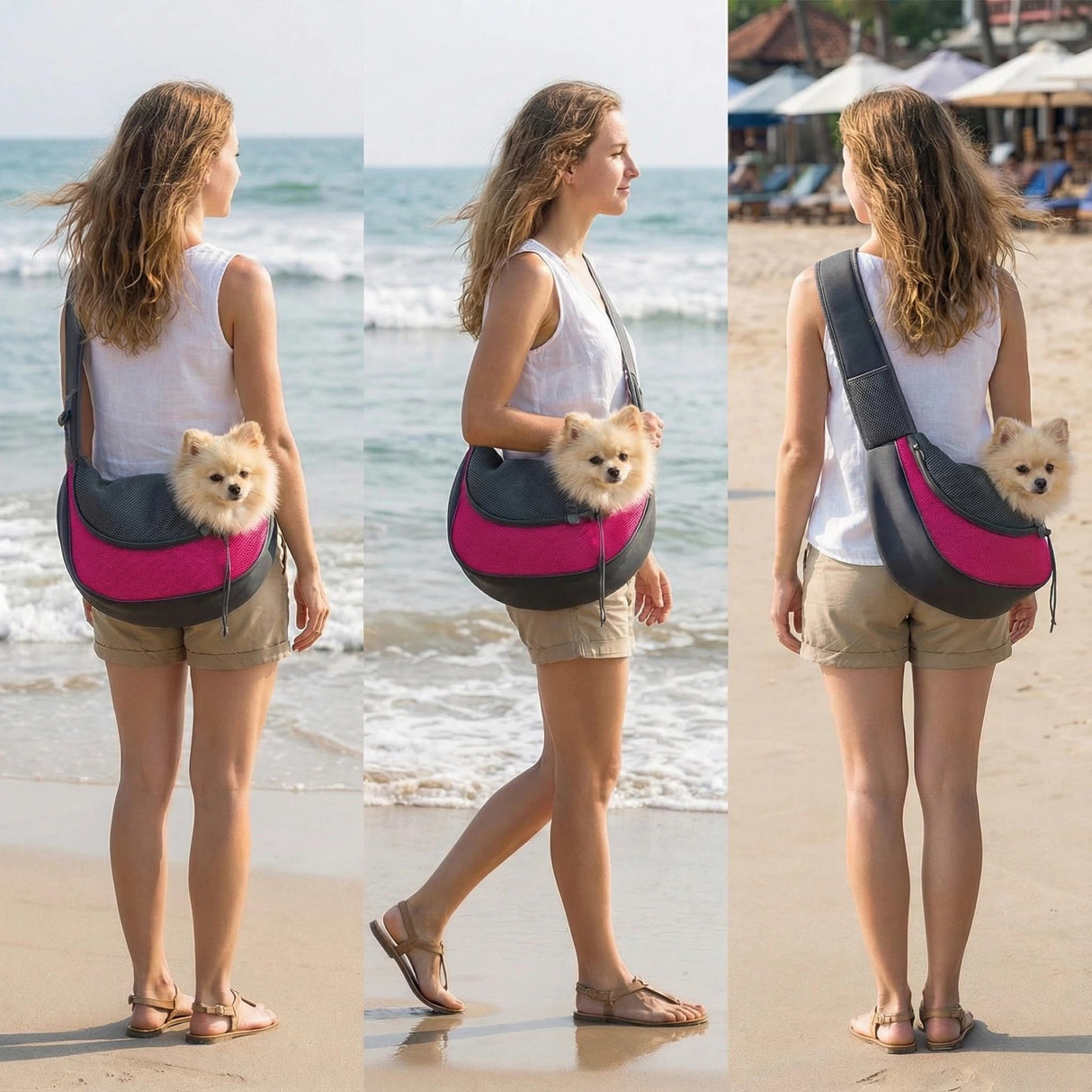 PUCEWMY Small Dog Sling Carrier, Sling Pet Pouch to Wear Medium Dog Cat Travel Breathable, Soft-Sided Crossbody Puppy Carrying Purse Bag, L, Rose