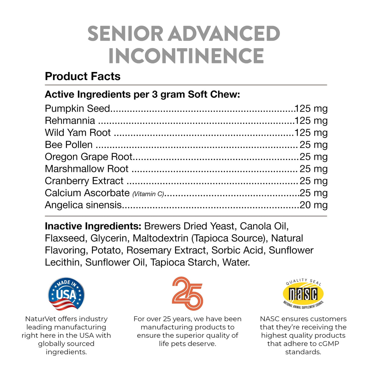 NaturVet Senior Advanced Incontinence Dog Supplement – Helps Support Dog’s Bladder Control, Normal Urination – Includes Synergistic Blend of Botanicals – 60 Ct. Soft Chews