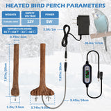 Heated Bird Perch Birdcage Heater Birds Warmer for Cage Adjustable Temperature Winter Birds Heater for Parrots Conure Cockatiels Parakeets Small Bird