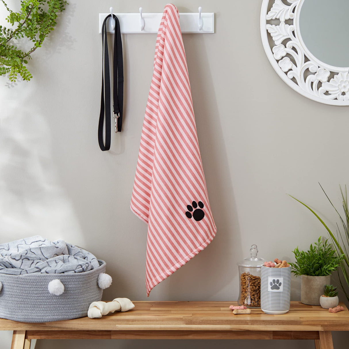 Bone Dry Pet Grooming Microfiber Towel, Striped Collection, X-Large, 41x23.5", Rose