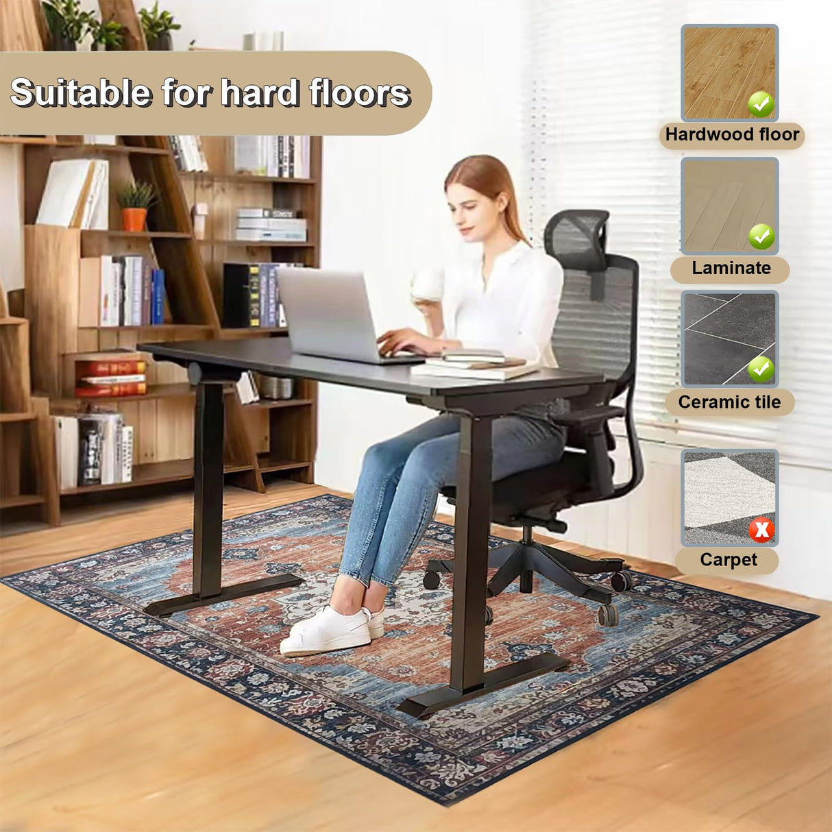 LYEMAT Chair Mat for Hardwood Floor, 36"x48" Under Office Desk Mat for Rolling Computer Chair, Anti-Slip 1/5" Thick Hard Floors Area Rug for Home Office