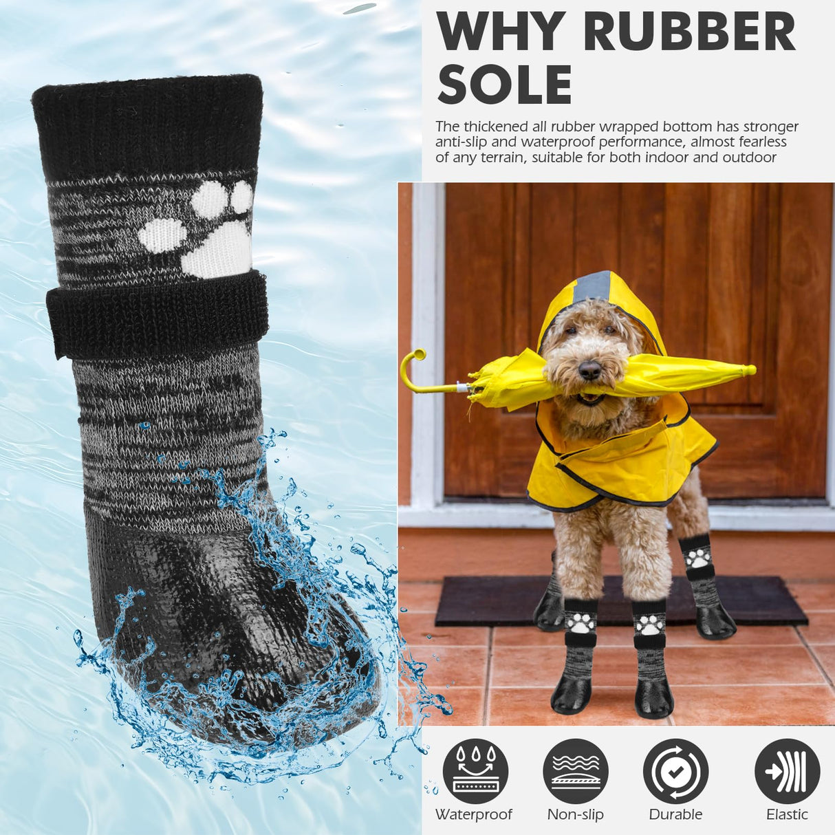 Mihachi Dog Socks Anti Slip with Straps Traction Control Waterproof Paw Protector, Dog Boots for Hardwood Floors Prevent Licking, Black XXL