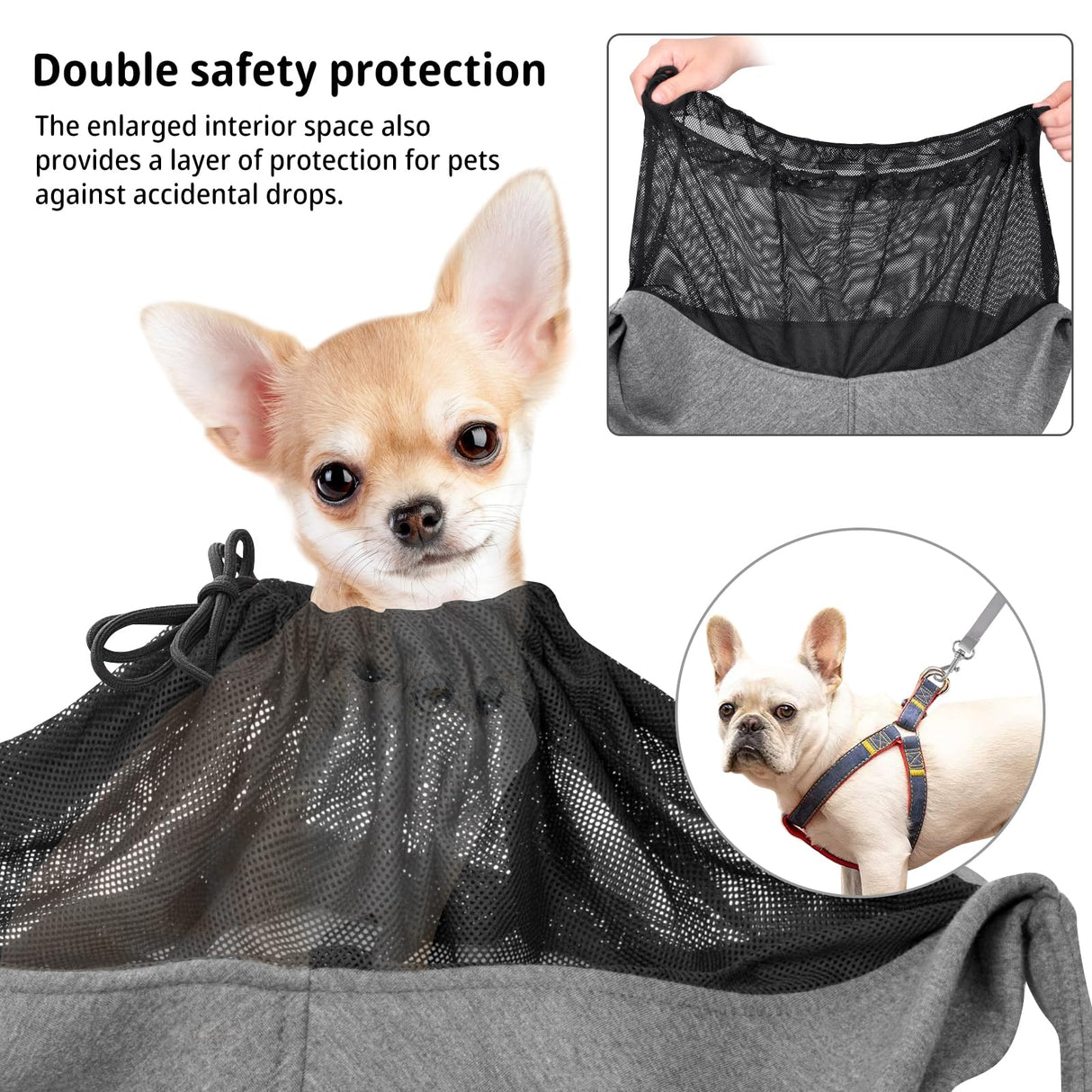 vrbabies Dog Sling Carrier for Small Dogs, Soft Adjustable Wide Strap Pet Dog Bag with Safe Mouth, Hand Free Front Carrying Puppy Cat Dog Kangaroo Pouch Carrier for Traveling