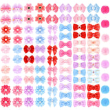 Jexine 100 Pcs/ 50 Pairs Dog Hair Bows with Rubber Bands Puppy Hair Bows Grooming Accessories Multicolor Small Pet Handmade Bowknot for Puppy Pet Girl Female Accessories