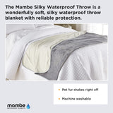 Mambe Silky Waterproof Throw for Protecting Furniture Bed Couch from Stains Caused by Dogs, Cats, Incontinence. Soft, Washable, Reversible. (Size Long/Sofa 70x120 inches, Color Buff/Dove)