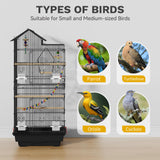 DWVO 62-inch Metal Bird Cage: Bird Cage Spacious for Cockatiels, Parrots, Pigeons, Lovebirds, Features Roof Access and Rolling Stand Black