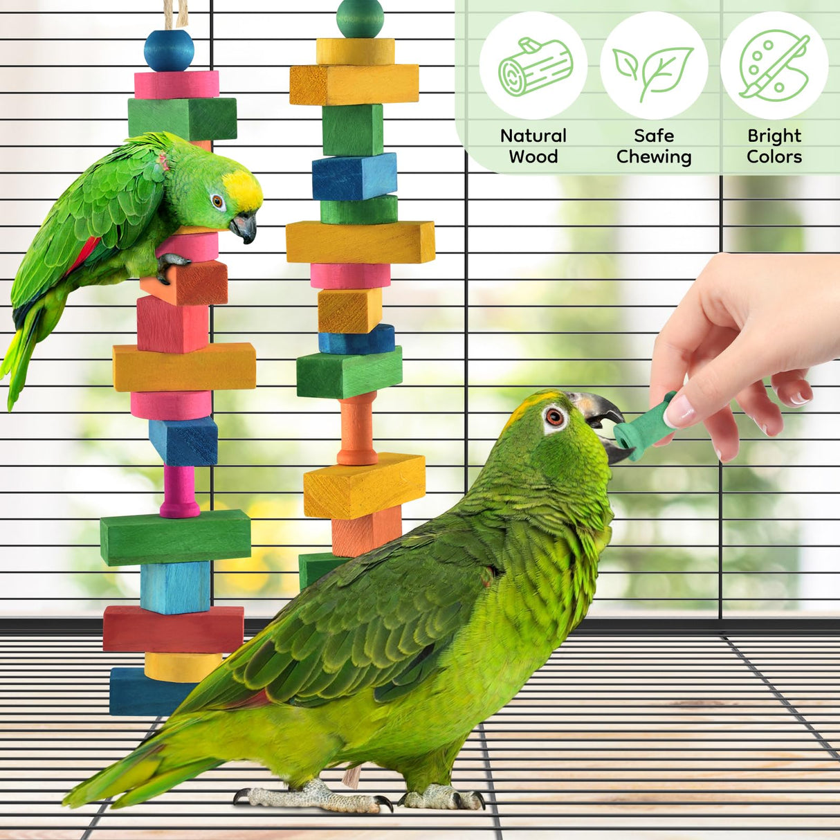 DBNESS Bird Toys for Parrot, 165 Pcs Colorful Multi-Shaped DIY Wooden Blocks Craft, Birds Cage Chewing Playing Training Toy for Cockatoos, Macaws, African Grey and Small Medium Parrots