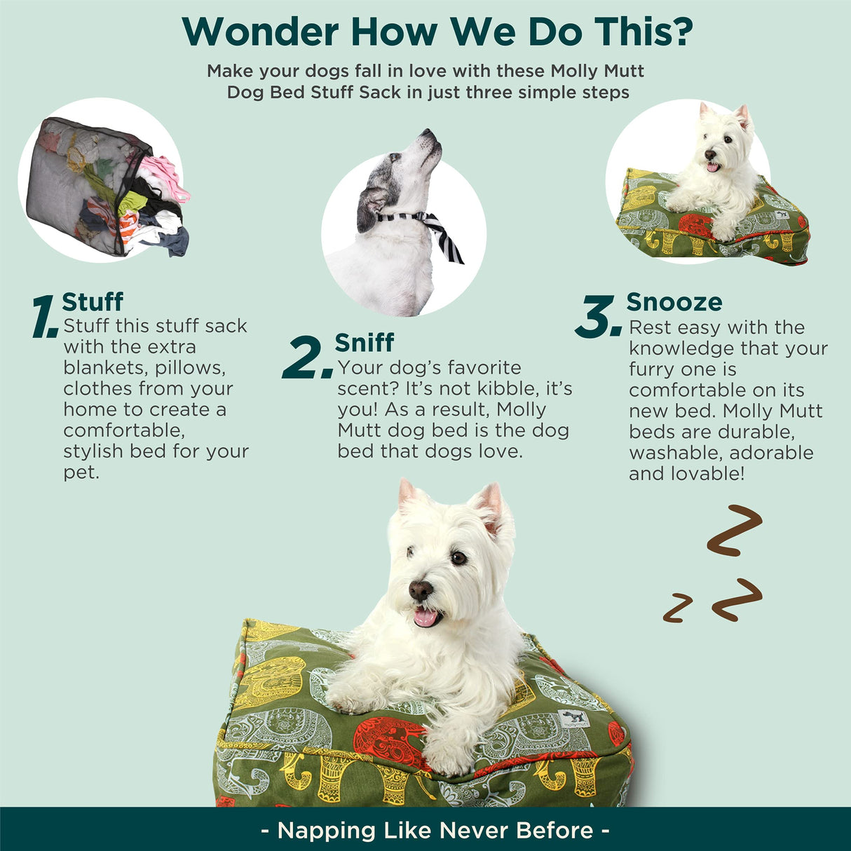 molly mutt Dog Bed Stuff Sack, Huge - Durable, Washable, 45.0"L x 36.0"W x 5.0"Th