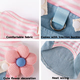 Denim Dog Dress with Pink Striped Print, Floral Shoulder, and Leaf Pocket Accent Pet Clothes, Small Dog Outfit for Chihuahua, Yorkie, Puppy Dress for Birthday, Party, and Everyday Wear(Pink,S)