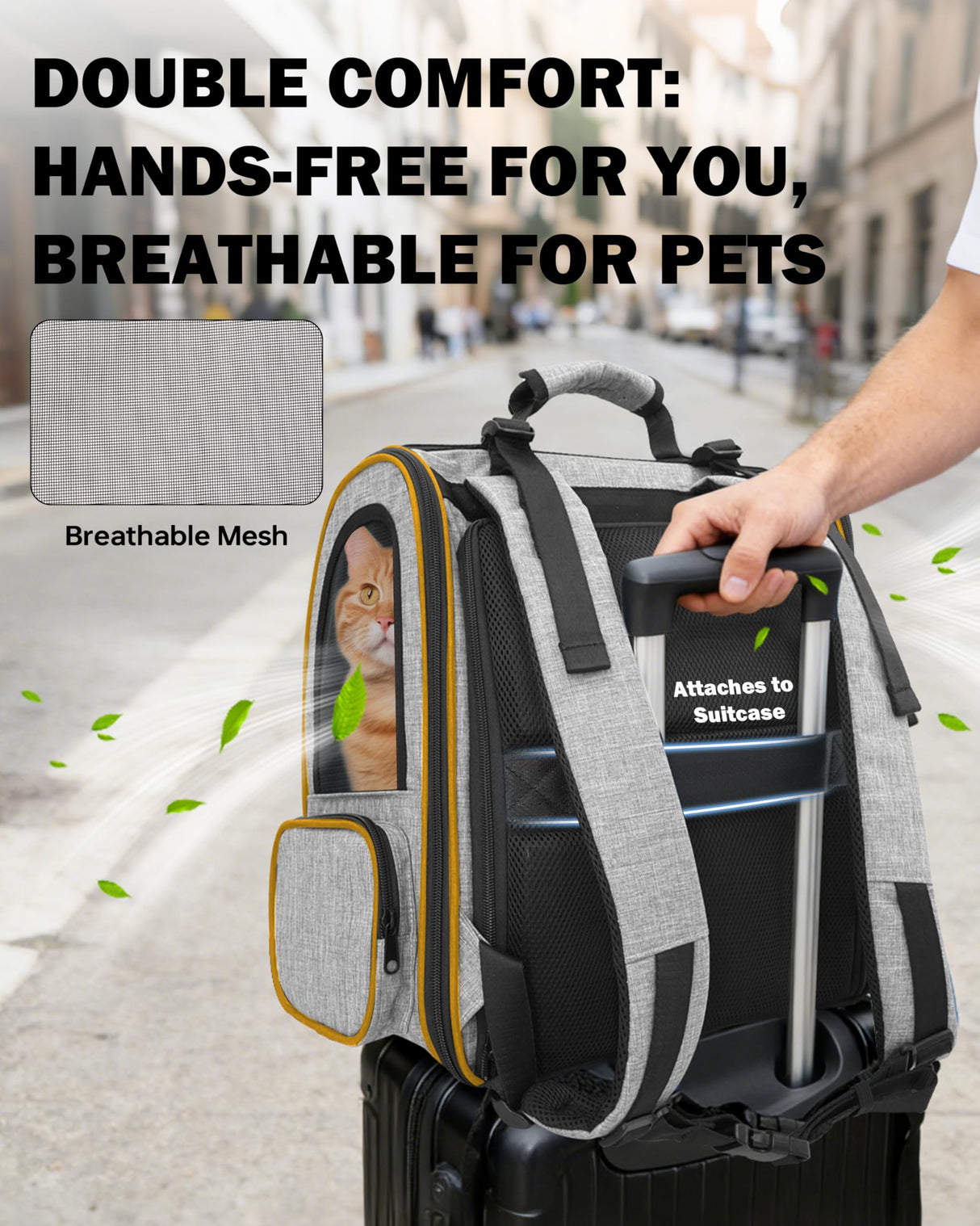 Cat Backpack Carrier with Detachable Round Play Tunnel, 2 in 1 Expandable Cat Backpack with Breathable Mesh,Cat Carrying Backpack for Cat 17lbs & Small Dog 13lbs,Grey Orange.