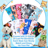 72 Pcs Dog Bandanas Bulk Summer Adjustable Washable Pet Triangle Scarf Soft Cute Cartoon Pattern Kerchief Bib for Summer Holiday Small Medium Large Pet Costume Accessories