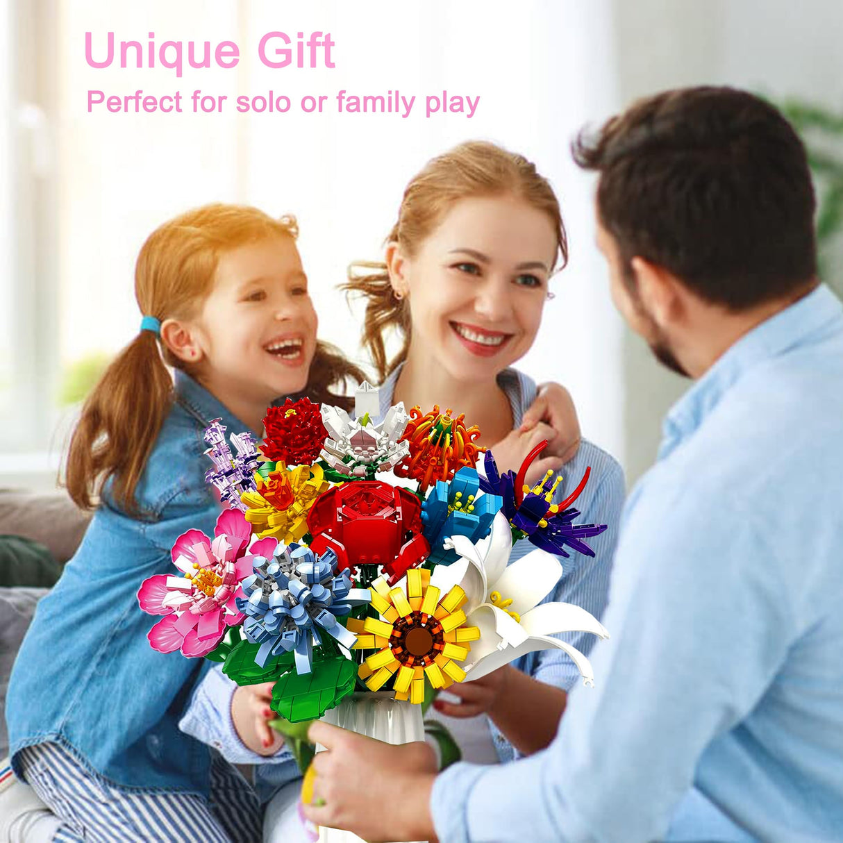 EMANNON Flowers Bouquet Building Set, 12 Artificial Flowers 1064 PCS Bricks Blocks Toy for Adults & Kids, Botanical Collection Gift for Mother's Day, Valentine, Birthday, Christmas (No Vase)