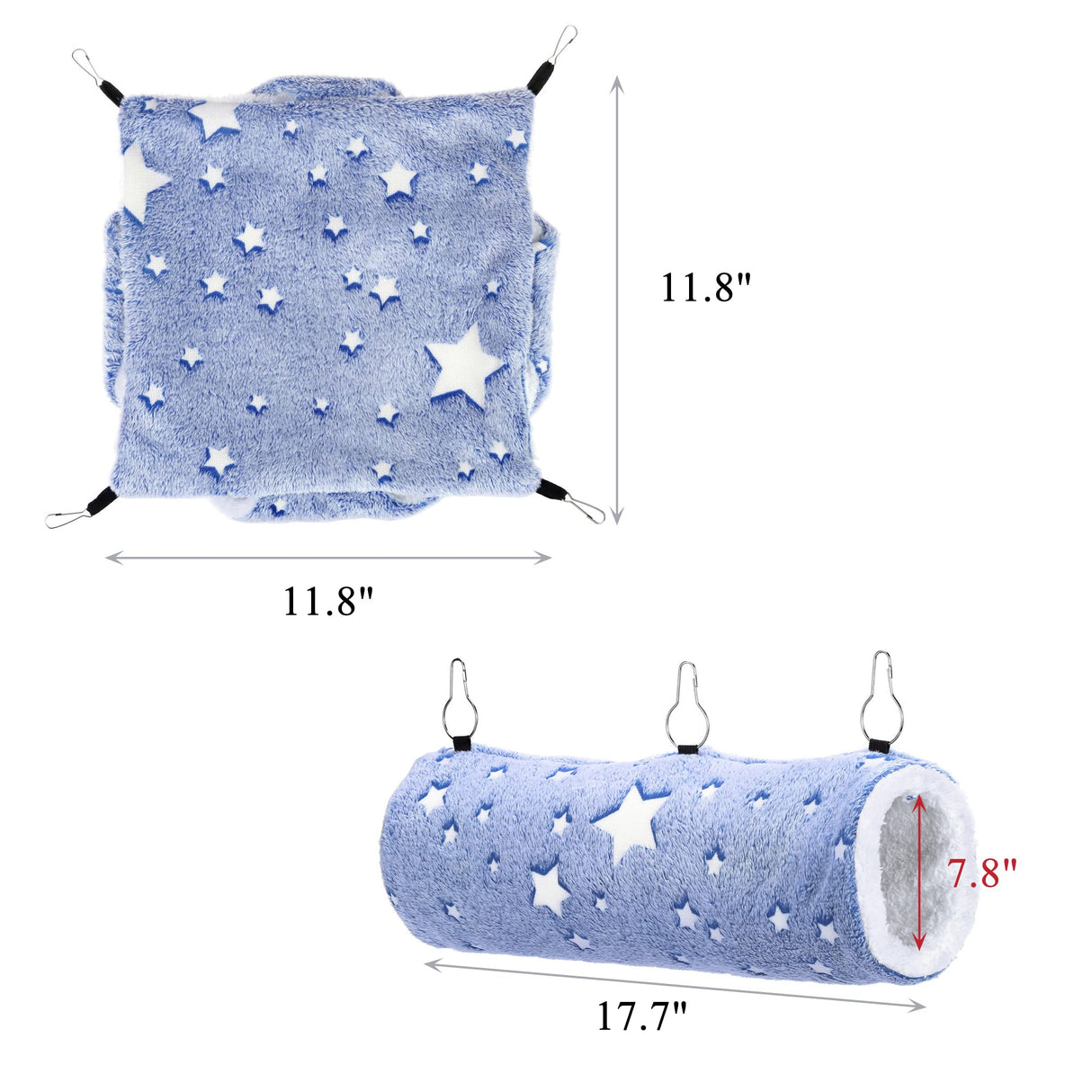 Mogoko Noctilucent Luminous Guinea Pig Rat Hammock Bunkbed Hanging Tunnel and Soft Bed Mat for Ferret Hedgehog Squirrel Hideout Cage Accessories (Tunnel and Bunkbed Hammock)