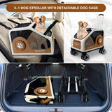 IronHaul 3-1 Dog Stroller for Medium Dogs,Collapsible Soft Dog Travel Crate with Metal Frame for Car Travel,Pet Stroller with Removable Carrier for Pets Up to70LBS(Orange)
