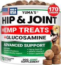 Load image into Gallery viewer, YUMA'S Hemp Hip and Joint Supplement for Dogs - Glucosamine for Dogs - 170 Joint Pain Relief Chews - Chondroitin, MSM - Hemp Oil - Advanced Canine Health Supplement - Mobility Support Treats
