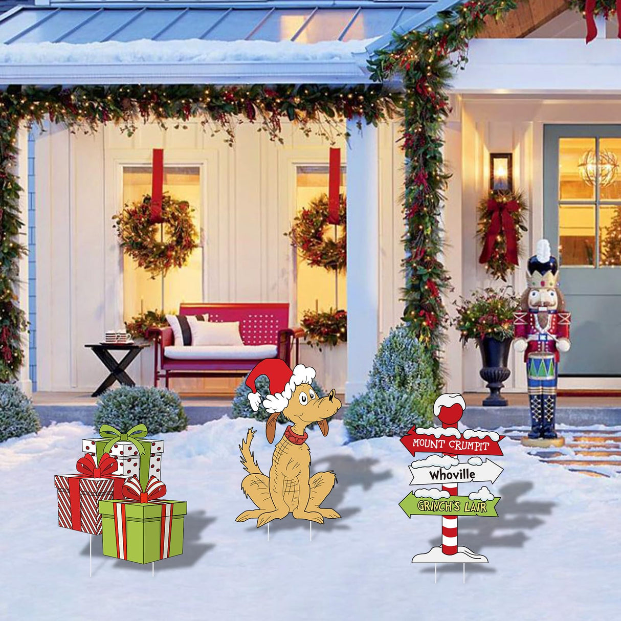 Christmas Yard Signs Stakes Outdoor Decorations - 4PCS Large Xmas Decorations Signs for Holiday Christmas Lawn Garden Pathway Decorations, 6.2inch-15inch