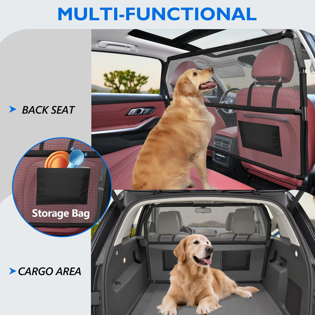 Dog Barrier for Truck, 56" Dog Car Barrier Behind Front Seat, Escape-Proof Back Seat Divider & Trunk Cargo Gate, Durable Heavy Duty Pet Gate Net for Truck, SUV & Large Vehicles