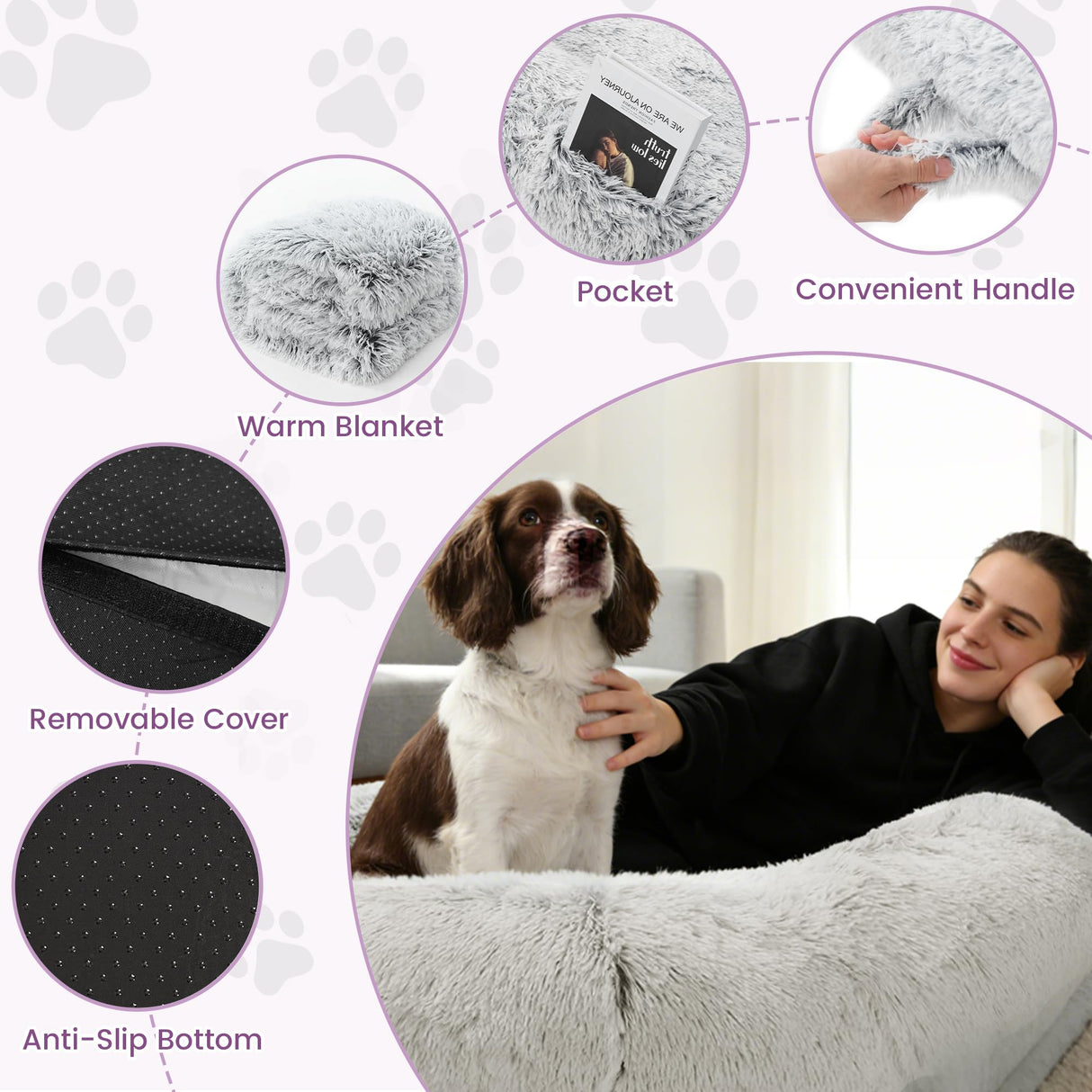 Murago Human Dog Bed for Adults, 75"x43"x10" Human Size Dog Bed, Orthopedic, Waterproof Removable Washable Cover, Soft Calming Lounger for People & Pets, Light Grey