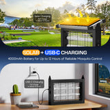 Solar Bug Zapper Outdoor Waterproof, 4500V High Power Cordless Mosquito Zapper with Smart Light Sensor, Dual Solar & USB Rechargeable Insect Killer for Patio, Garden, Backyard, Indoor & Outdoor Use