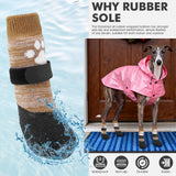 Mihachi Anti Slip Dog Socks, Dog Boots for Hardwood Floors Prevent Licking, Traction Control Waterproof Rubber Sole Paw Protectors for Small Medium Large Dogs,Khaki L