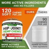 STRELLALAB Hemp Chews for Dogs - Hip & Joint Supplement with Glucosamine - Joint Pain Relief Treats - Omega 3, Chondroitin, MSM - Advanced Mobility Support - Chicken Flavor - 120 Ct - Made in USA