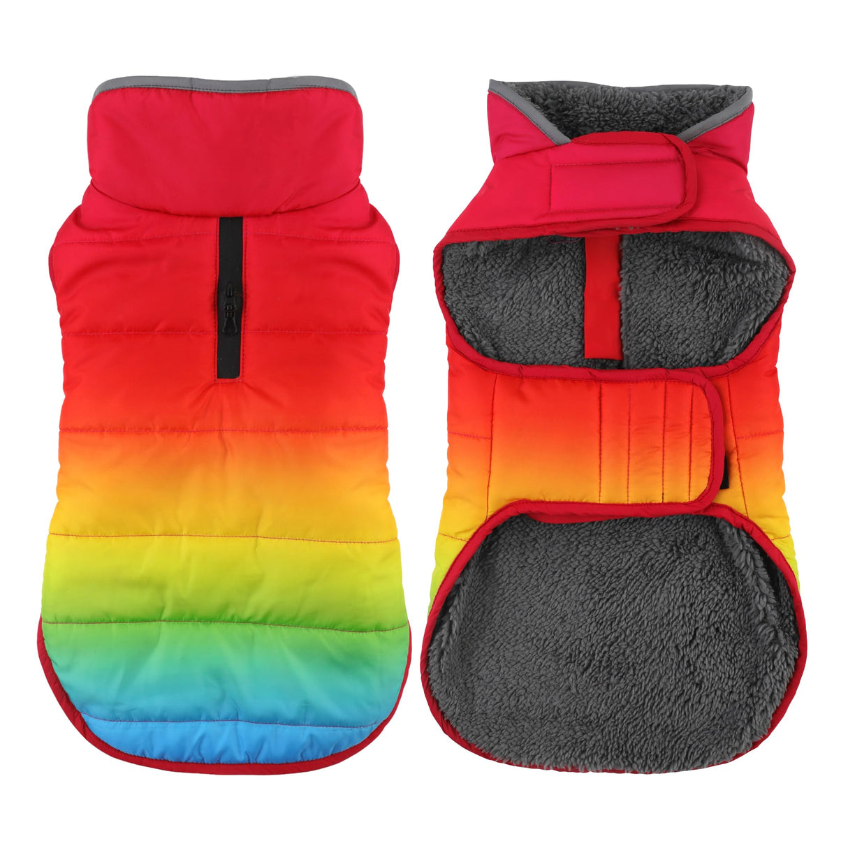 Petglad Dog Winter Coat, Waterproof Dog Jacket with Leash Hole, Reflective Adjustable Pet Snow Vest, Warm Fleece Sweater for Small Medium Large Dogs - Rainbow, S