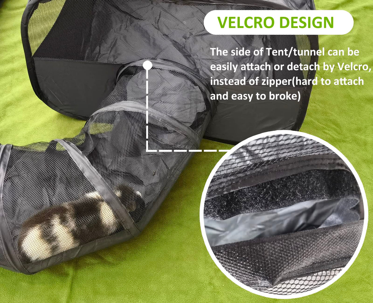 Guinea Pigs Playpen with Surround Tunnel,Pop Open Tent with Tube for Dwarf Rabbits,Chinchilla,Ferret and Other Small Animals to Run and Exercise Indoor or Outdoor (Playpen with Tunnel)