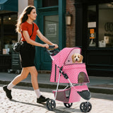 Pink Dog Stroller for Medium Dogs 30 lbs Pet Stroller for Small Dogs Cat Strollers for 2 Cats, 3 Wheels Foldable Jogger Puppy Stroller with Storage Basket and Cup Holder, Pink Polka Dots